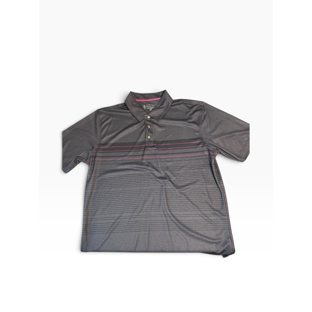 Pebble Beach Dry-Luxe Performance Golf Polo Shirt Mens XL Gray Pink Striped